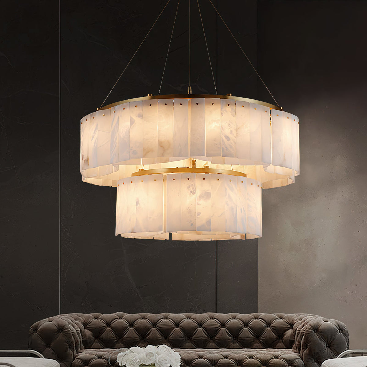 Radilum Willamette Alabaster Chandelier Brass